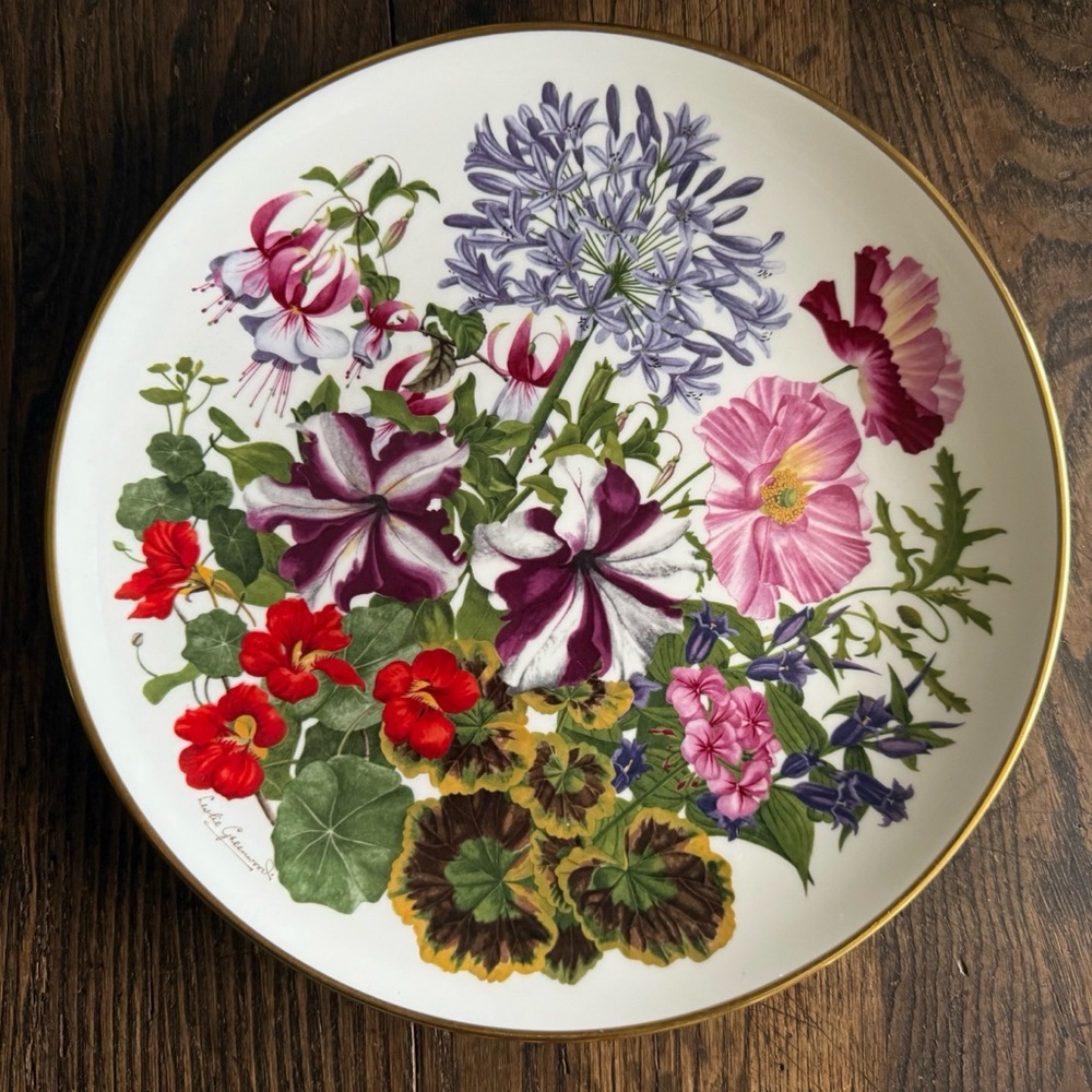 “August” 1978 Wedgwood Franklin Porcelain Collector Plate Floral Vintage